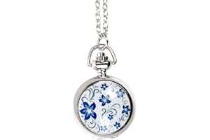 PULABO Femmes poche analogique Quartz Montre de poche Lotus Motif Collier Pendentif Montre de poche Vintage Chaîne Collier Montre De Poche Argent S Pratique et Populaire haute qualité, sécurité