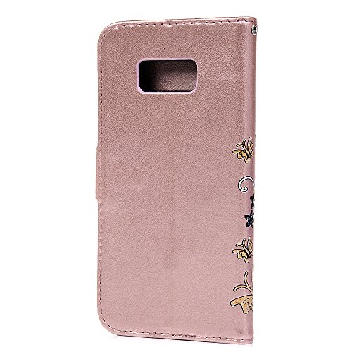 Lanveni Samsung Galaxy S8 Hülle, Handyhülle für Galaxy S8 Flip Case Cover PU Lederhülle Schutzhülle Magnetverschluss Ledertasche mit Stander Function Brieftasche Card Slot Handy Tasche mit Bunte Schmetterling Cover Design (Rose Gold)+ 1 x Stylus Pen + 1 x Staubdichte Stecker - 5