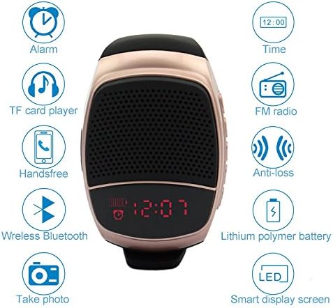TAKSON Bluetooth music Watch phone mobile speaker Sports Speaker watch Portable Bicycle Speaker music Wireless Speakers watch Hands-free Call Selfie FM for Walking Running Climbing Bicycling (Gold)