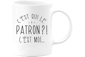 quotedazur Café-Croissant - Mug Personnalisable Texte Photo Humour C'Est Qui Le Patron - Cadeau Noël Original Drôle Chef Tasse Homme - Blanc/Céramique