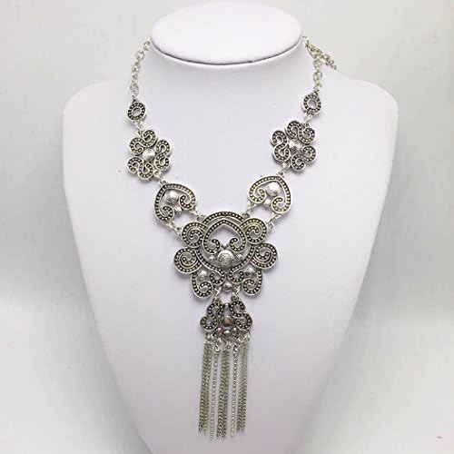 Chicer Bohemian Flower Statement Necklace Vintage Ethnic Tassels Chain Jewelry for Women and Girls