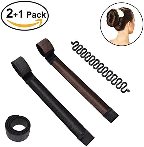 POPHEKO Hair Bun Maker Set, Fashion Women Girls Magic Hair Styling Donut Bun Maker, Ponitail Holder Fashion Bun Shaper-(Black+ Dark Coffee)