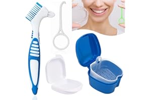 OYAYUBI Denture Brush Set, Dentures Bath Box, Braces Cleaner, Braces Cleaning Box, Storage Box, Denture Box, for Braces or Dentures Cleaning and Storing for Travel, Blue