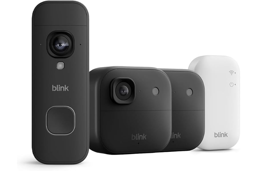 Blink Outdoor 2K+ Kameras mit Blink Videotürklingel 2K+ Batterie (neueste Generation), Schwarz, inkl