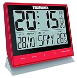 XXL funkgesteuerter LCD-Wecker /Wanduhr mit digitaler Anzeige von Uhrzeit, Datum, Wochentag und Innentemperatur. Die Zeitanpassung erfolgt automatisch an die genaueste Uhr der Welt