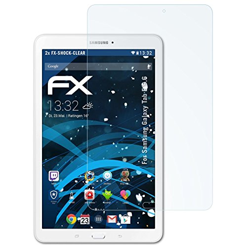 Samsung Galaxy Tab E 9.6 Folie - 2 x atFoliX FX-Shock-Clear stoßabsorbierende ultraklare Panzerfolie