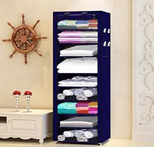 KEEKOS Fancy and Portable Plastic 9 Layer Foldable Collapsible Closet/Clothes Cabinet/Bedroom Wardrobe Organizer, Multipurpose Storage Rack for Kids and Women (Navy-Blue)