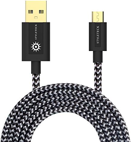 STYLETECK Micro USB Cable 30CM, High Speed 2.0 Nylon Braided Android Charger Cord, Fast Charge Data Sync Lead Compatible with Samsung Galaxy S7/ S6 Edge, OnePlus, Nexus, PS4, Xbox and More – Black