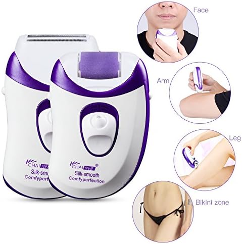 Callus Remover CHAINER 5 in 1 Rechargeable Women Razor Bikini Trimmer Hair Removal Epilator Cordless with 5 Extra Attachment for Feet and Hair Care UK plug (Purple+White)
