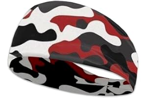 Kuiaobaty Lauf-Stirnband mit Tarnmuster, Rot / Schwarz / Camouflage / Sport-Stirnbänder, rutschfestes Schweißband für Workout, Übung, Tennis