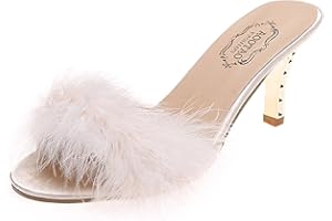 Riou Sandali Da Donna Con Tacco Alto In Piuma Pantofola Con Pelliccia Sexy Sandali Punta Aperta Tacco Medio Comode Eleganti Taglia Larga Tinta Unita