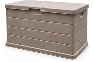 MA MAISON Baule Cassapanca Multiuso 170LT - Esterno, Interno, Apertura Superiore, Effetto Legno, Resina Taupe, Contenitore, Organizzatore, Stoccaggio - (Taupe 170lt)