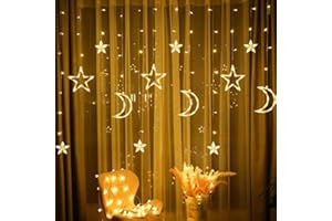 KAYAN LED Lichterketten 3,5 m Stern Mond LED Vorhang Lichter Girlande Hochzeit Dekorationen für Ramadan, Weihnachten, Hochzeit, Party, Zuhause, Terrasse, Rasen (Warmweiß)