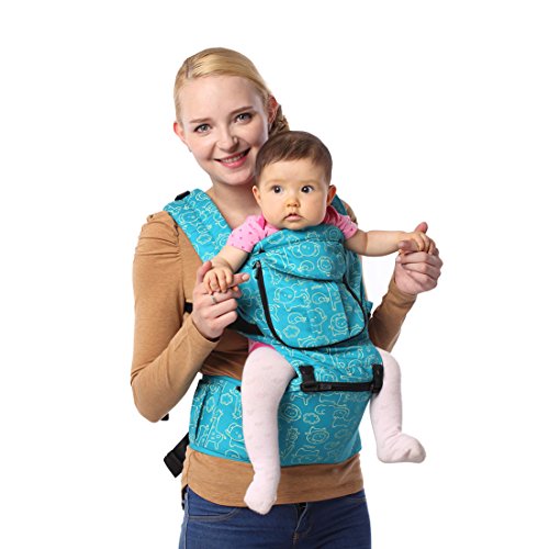 ECOSUSI 100% Cotton Cute Design Hip Seat Baby Carrier Front and Back Carrier with Waist Stool Sapphire