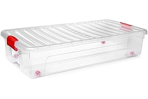 AC - Caja de Almacenamiento Modelo KLIP bajocama - Fabricado en Plástico - Capacidad de 35 litros - Cierre hermético y Tapa abatible - 16 x 39,5 x 78 cm.