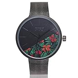 Uhren DELLIN Uhren Damen Beiläufige Stahlstreifen Quarz Edelstahl-Band-Marmorband-Uhr-analoge Armbanduhr (E)