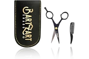 BartZart Shabo kleine Bartschere mit Bartkamm inkl. Etui I Bart Schere für Männer I perfektes Bartpflege Set für Schnurrbart träger I scharfe Schere klein