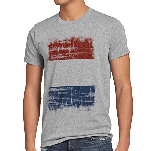 CottonCloud Holland Vintage Flagge Herren T-Shirt EM WM Olympia, Farbe:Grau Meliert, Größe:4XL