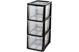 KHANARY 3 Tier Drawer Medium A5 Size Tower Storage Unit Homes, Kitchen, Schools, Offices Plastic Drawer Organizer Desktop Stationary, Art Supplies, Shoes, Small Toys, (3 Drawers Medium Black)