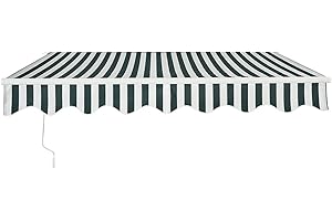 Panana Manual Awning Canopy Outdoor Patio Garden Sun Shade Shelter Top Fabric (2.95x2.5m, Green-White)