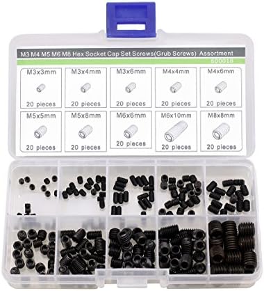 12.9 Class Allen Head Socket Hex Set Grub Screw Assortment Kit with Plastic Box 200pc Black
