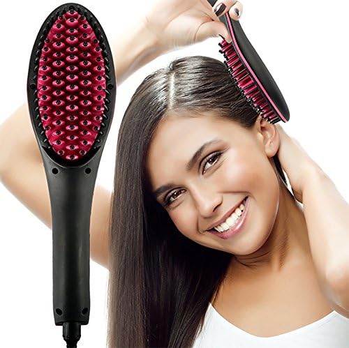 WHN Hair Straightener Brush Electric Heating Hair Straightening Ceramic Detangling Comb -LED Screen- Black