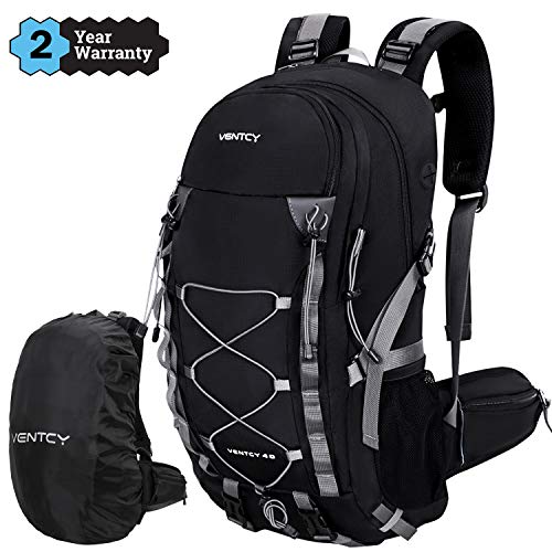 VENTCY 40L Sac à Dos Randonnée Sac Trekking Femme Homme College Ordinateur Voyage Impermeable Trekking Camping Noir