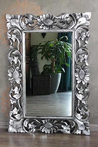 Naturesco Hübscher Barockspiegel silber antik Hoch- und Querformat 100cm x 70cm