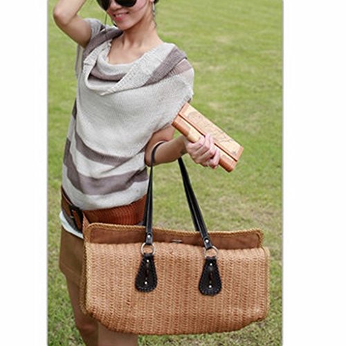 MagiDeal Frauen Stroh Sommer Strand Meer Schultertasche Handtasche Tote – Dunkelbraun, one size - 7