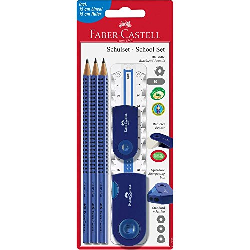 Faber-Castell 217067 - Schulset Sleeve groß, 6-teilig mit Lineal, blau