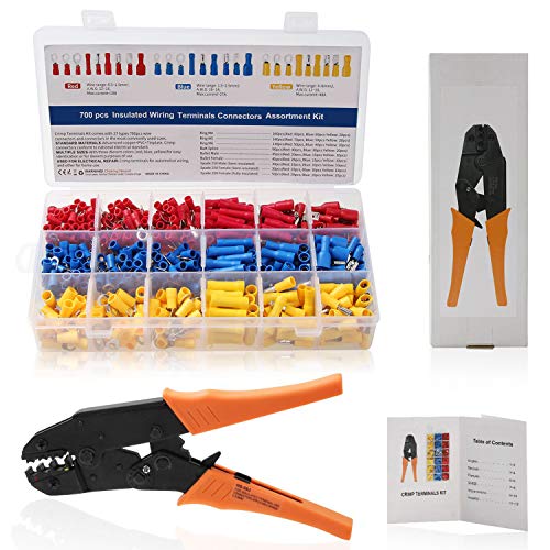 CHISTAR Pince à Sertir à Cliquet avec 700 Cosses Électrique pour câbles 0,5-1,5mm²/1,5-2,5mm²/4,0-6,0mm²