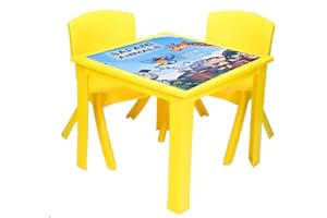 A406 Strong Kids children Table and Chairs set for Study Garden Indoor outdoor Home and Nursery (Yellow, Table + 2 Chairs)