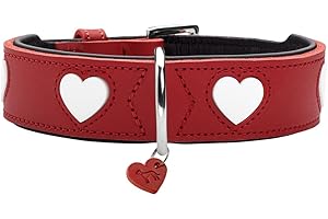 HUNTER Obroża dla psa Love, kolor: czerwony/czarny, miękka, wytrzymała skóra bydlęca, pojedynczo wszyte serca, ręcznie wykonana, wysoka, wyjątkowo miła w dotyku, Made in Germany, rozmiar 60