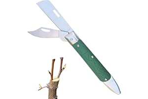 XiXiRan Gartenmesser Klappbar, Pflanzen Gartenarbeit Veredelungsmesser, Pfropfmesser, Gartenmesser Aus Edelstahl, Okuliermesser mit Doppelklingen, Astmesse Okuliermesser für Obstbäume（Grün）