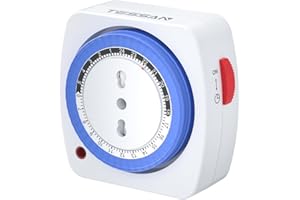 TESSAN Timer Presa Elettrica Meccanico 24 Ore, Temporizzatore Presa Elettrica 3680W, Ciclo Giornaliero Programmatore Temporizzata Programmabile 96 Segmenti, Intervallo 15 Minuti, per Lampade