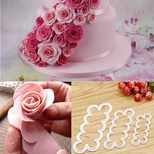 GOOTRADES Plastik Fondant Cutter Kuchen Gebäckpressen, Gartennelke/Rose, 2 Pack, 3 Stk mit 1 Pack, (Rose) - 6