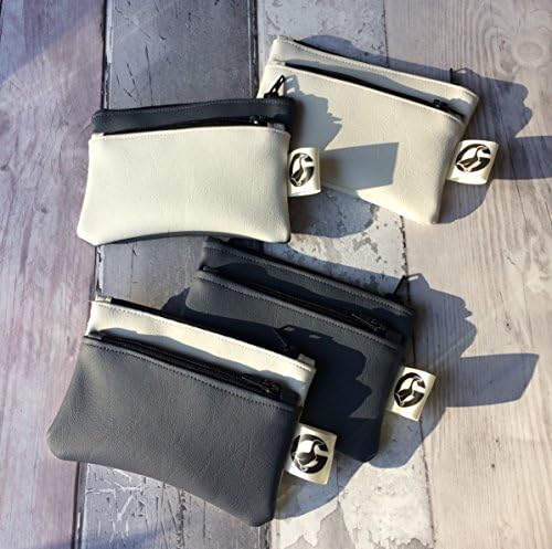 Vegan leather pouch, unique double zipped purse, white coin purse for wedding favours, Faux Leather wallet for mum, stylish grey purse