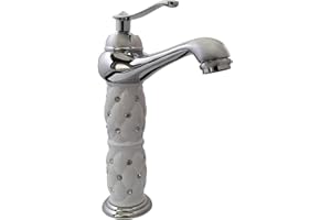 VET ITALY Vetrineinrete® Rubinetto per lavabo con brillantini miscelatore bagno monoforo argento (Alto) F68