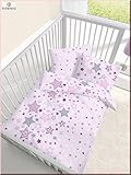 Fein Biber Baby Bettwäsche Sterne Stars rosa lila grau – Größe 40×60 + 100 x 135 cm – hergestellt in Deutschland - 2