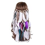 AWAYTR Neu Weiß Feder Stirnband Frauen Festival Hochzeit Kopfbedeckungen Böhmen Feder Seil Krone Kopfschmuck