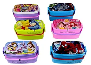 perpetual bliss fancy disney theme round lunch box double layer for kids return gifts |dimension|cm: 13x13x10 (pack of 6)- Multi color