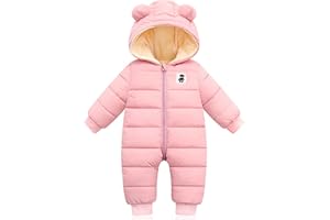 MINIZONE Bambini Pagliaccetto con Cappuccio Invernale, Neonato Snowsuit Ragazze Ragazzi Manica Lunga Fleece Outfits Outwear Vestiti Pigiama Regalo 3-6 mesi(70),rosa
