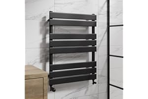 DuraTherm® 800 x 600mm Flat Panel Heated Towel Rail Radiator Modern Central Heating Bathroom Warmer Wall Mounted Ladder Rad, Matt Black