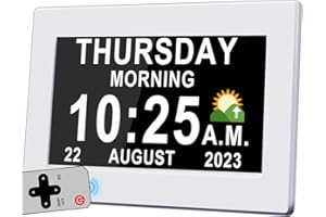 VÉFAÎÎ Upgraded Dementia Clock 2.0 with Auto DST, 20 Custom Alarms Reminders, Sleep Trainer, 10 Levels Auto Dimmer, Day Date Wall Calendar Clock, Large Clear Digits, 7" with Remote & HD Digital Picture Frame