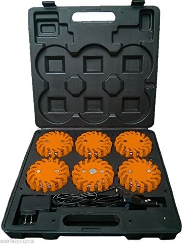 Amber RPF16LLM6 6EA 9-Functions Case Rechargeable Portable 16 LED Power Flare Power-Markers Roadside Emergency Magnetic