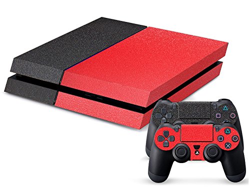 Gaminger PlayStation 4 - Kit de skins (fundas adhesivas) para consola + 2 mandos de control - textura negro rojo