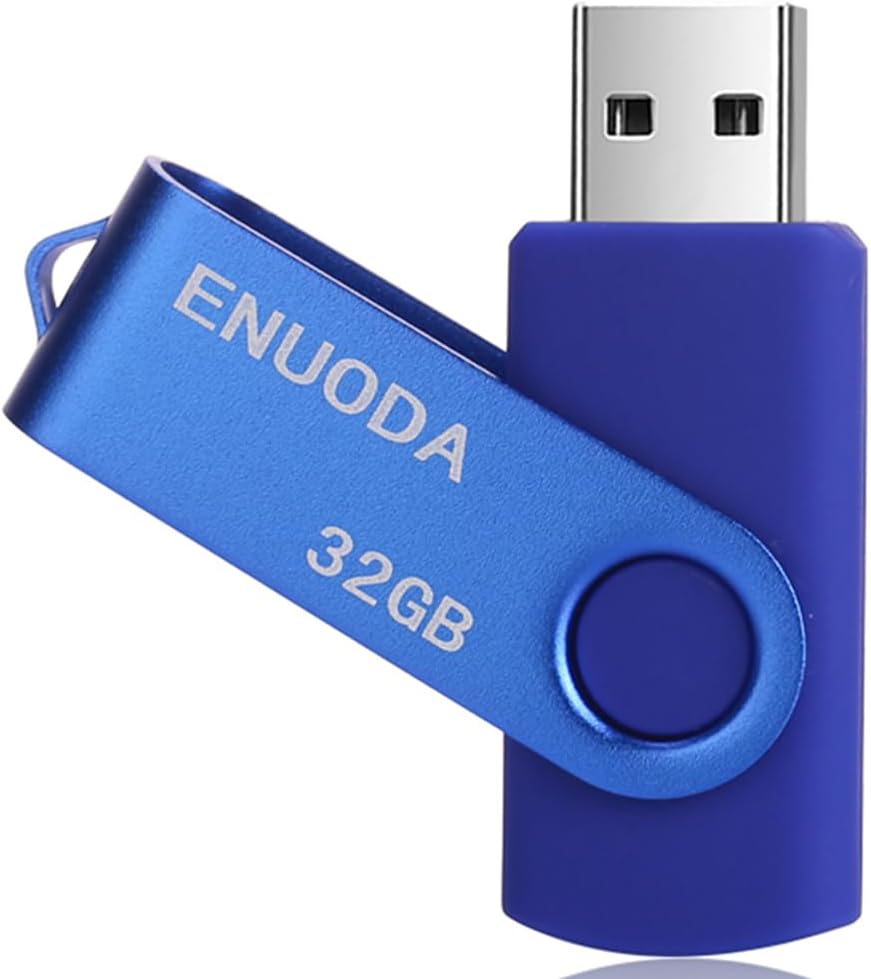 ENUODA Memory Stick 32GB USB 2.0 Flash Drives Swivel Design Pen Drive Fold Storage Thumb Drive with LED Light(Blue)
