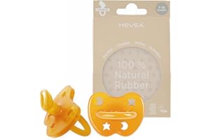 HEVEA Natural Rubber Dummy Pacifier Orthodontic 3-36 Months – Hygienic One Piece Design for Newborns to Toddlers, BPA-Free, Soft & Durable – 2-Pack (Natural)