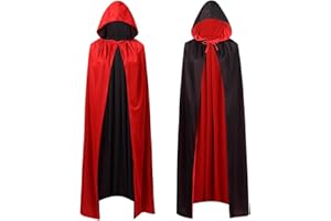 AISHN Holloween Vampire Cloak Adult, Reversible Hooded Black and Red Cloak for Holloween Party, 140CM
