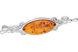 DESIGNER INSPIRATIONS BOUTIQUE Contemporary/Victorian Ornate Style Amber Brooch Pin/Clip for Women Ladies - 925 Sterling Silver - Amber Jewellery for Women